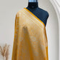 Haldi with Golden Zari Work and Rose Buti Design Satin Silk Banarasi Saree