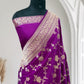 Wine Pure Kataan Silk Banarasi Saree with Simple Floral Jaal