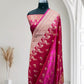 Rani with Red Shaded Zari Work and Rose Buti Design Satin Silk Banarasi Saree