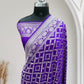 Blue-Magenta Violet Light Golden Zari Work Chiffon Pure Silk Banarasi Saree