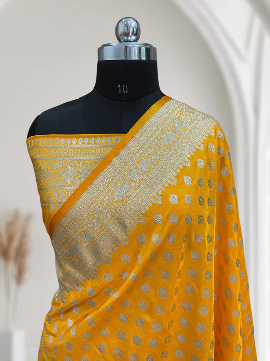 Yellow Buti Satin Silk Saree