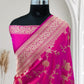 Rich Pink Pure Kataan Silk Banarasi Saree with Simple Floral Jaal