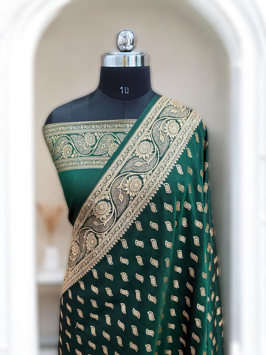 Green Satin Kataan Silk Saree