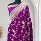 Wine Pure Kataan Silk Banarasi Saree with Simple Floral Jaal
