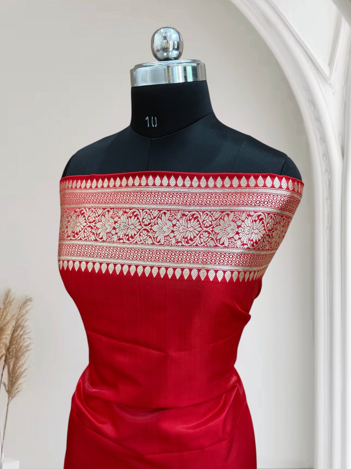 Red Buti Satin Silk Saree