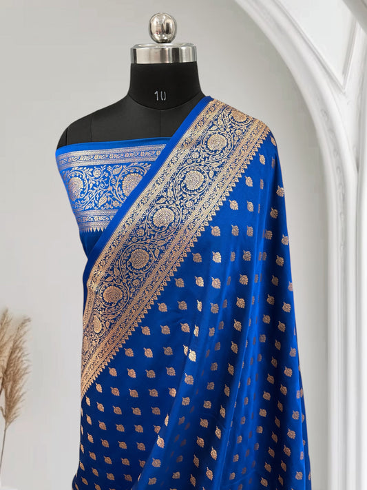 Royal Blue Buti Satin Kataan Silk Saree