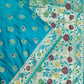 Blue-Green Golden Zari Mashru Silk Banarasi Saree