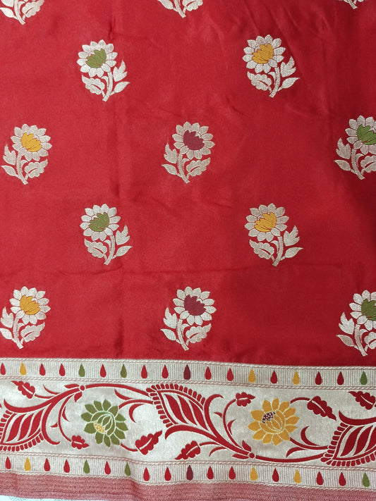Red Golden Zari Mashru Silk Banarasi Saree