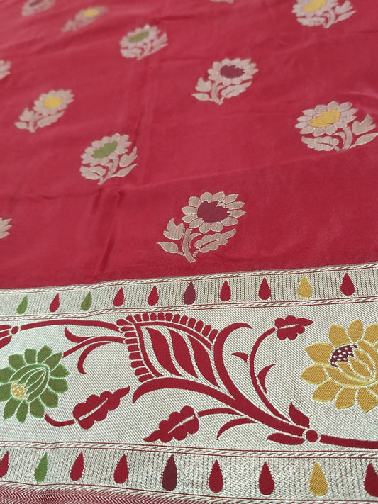 Red Golden Zari Mashru Silk Banarasi Saree