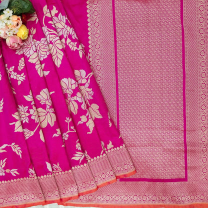 Pink Orange Tone Ganga Jamuna Pure Silk Banarasi Saree