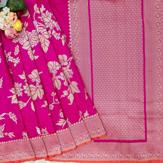 Pink Orange Tone Ganga Jamuna Pure Silk Banarasi Saree
