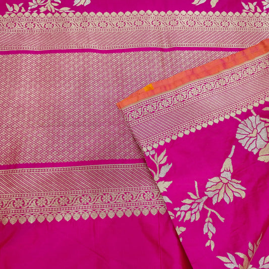 Pink Orange Tone Ganga Jamuna Pure Silk Banarasi Saree