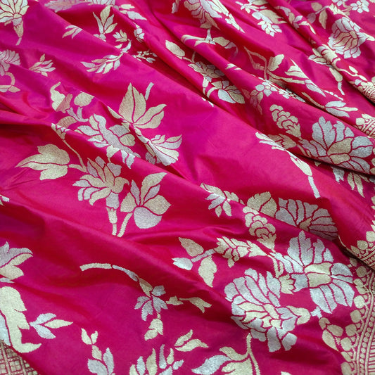Pink with Red Tone Zari Work Pure Silk Banarasi Saree