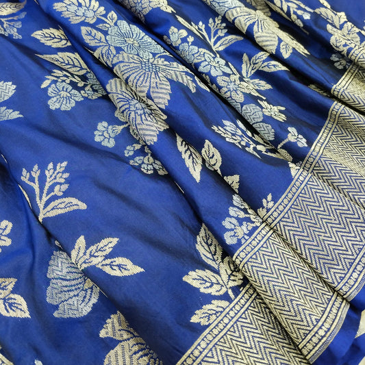 Blue Ganga Jamuna Pure Silk Banarasi Saree