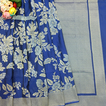 Blue Ganga Jamuna Pure Silk Banarasi Saree