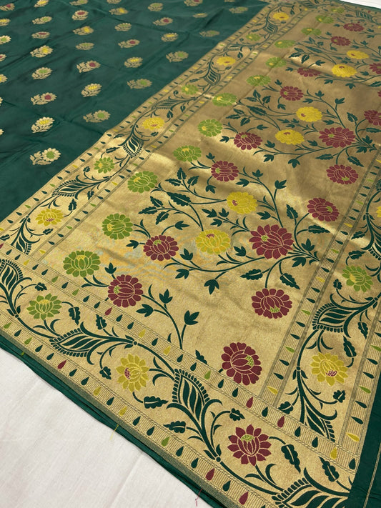 Green Golden Zari Mashru Silk Banarasi Saree