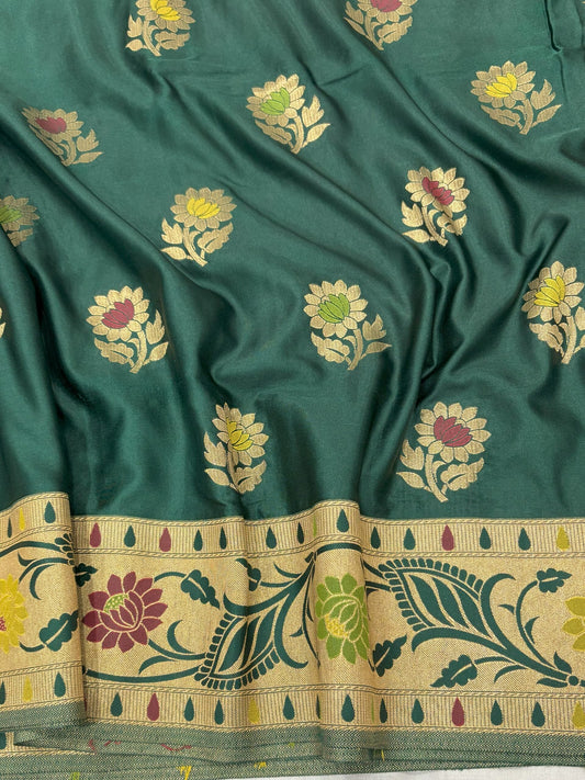 Green Golden Zari Mashru Silk Banarasi Saree