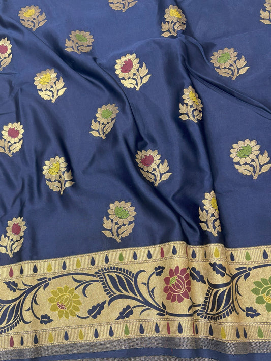 Royal Blue Golden Zari Mashru Silk Banarasi Saree