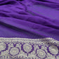 Blue-Magenta Violet Light Golden Zari Work Chiffon Pure Silk Banarasi Saree