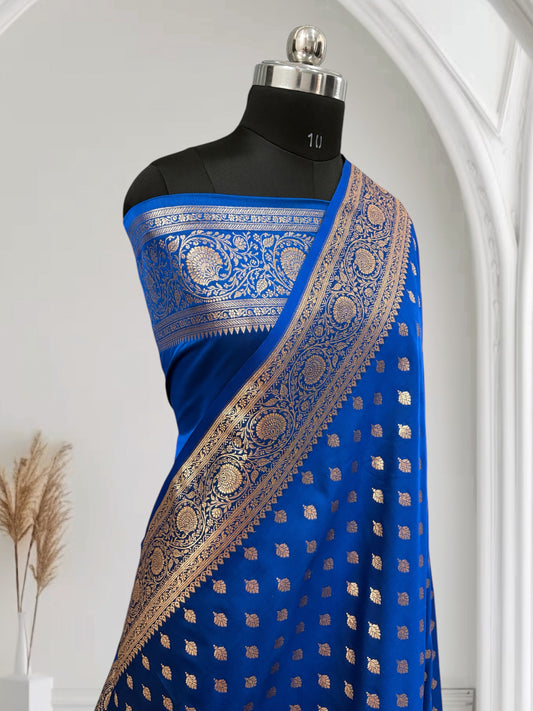 Royal Blue Buti Satin Kataan Silk Saree