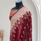 Maroon with Golden Zari Work and Rose Buti Design Satin Silk Banarasi Saree
