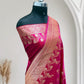 Rani with Red Shaded Zari Work and Rose Buti Design Satin Silk Banarasi Saree
