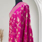 Rich Pink Pure Kataan Silk Banarasi Saree with Simple Floral Jaal