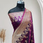 Magenta with Golden Zari Work and Rose Buti Design Satin Silk Banarasi Saree