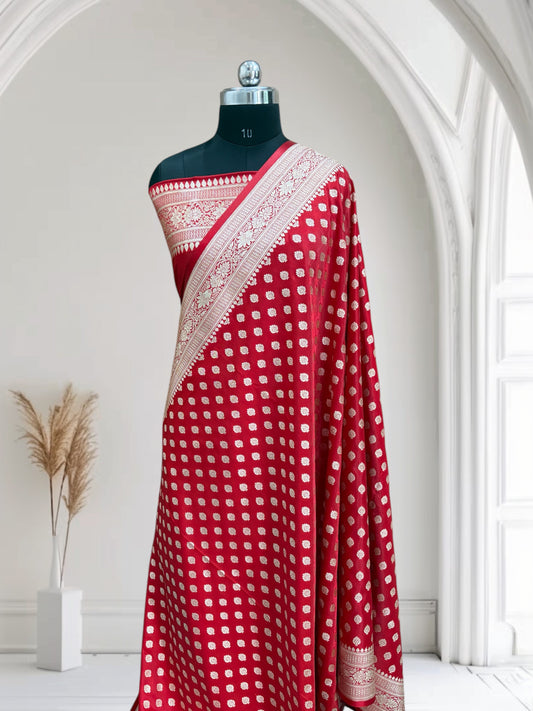 Red Buti Satin Silk Saree