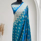 Firoza with Golden Zari Work and Rose Buti Design Satin Silk Banarasi Saree