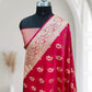 Red Chand Pattern Satin Silk Saree