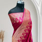 Rani with Red Shaded Zari Work and Rose Buti Design Satin Silk Banarasi Saree