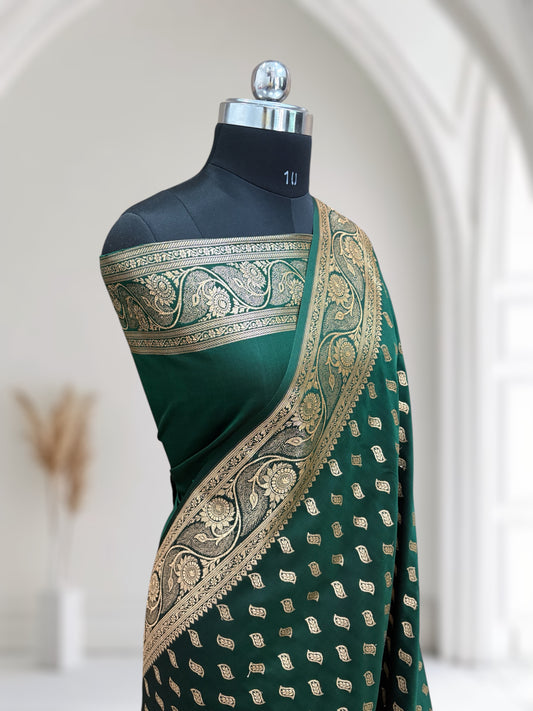 Green Satin Kataan Silk Saree