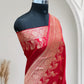 Red with Golden Zari Work and Rose Buti Design Satin Silk Banarasi Saree