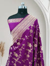 Wine Pure Kataan Silk Banarasi Saree with Simple Floral Jaal