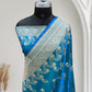 Firoza with Golden Zari Work and Rose Buti Design Satin Silk Banarasi Saree