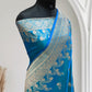 Firoza with Golden Zari Work and Rose Buti Design Satin Silk Banarasi Saree