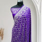 Blue-Magenta Violet Light Golden Zari Work Chiffon Pure Silk Banarasi Saree