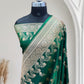 Green with Golden Zari Work and Rose Buti Design Satin Silk Banarasi Saree
