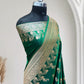 Green with Golden Zari Work and Rose Buti Design Satin Silk Banarasi Saree