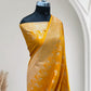 Haldi with Golden Zari Work and Rose Buti Design Satin Silk Banarasi Saree
