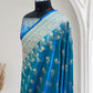 Firoza with Golden Zari Work and Rose Buti Design Satin Silk Banarasi Saree