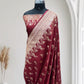 Maroon with Golden Zari Work and Rose Buti Design Satin Silk Banarasi Saree