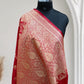 Red with Golden Zari Work and Rose Buti Design Satin Silk Banarasi Saree