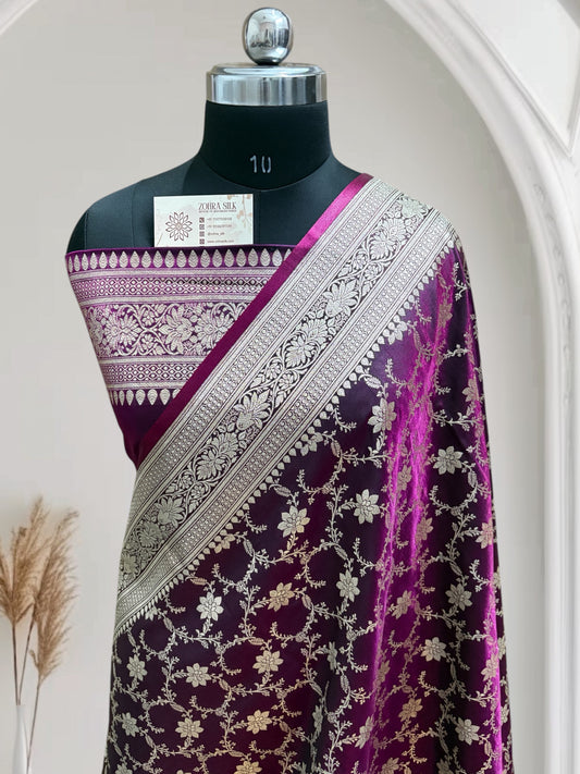 Magenta Jaal Pattern Satin Silk
