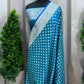 Blue-Green Buti Satin Silk Saree