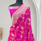 Rich Pink Pure Kataan Silk Banarasi Saree with Simple Floral Jaal
