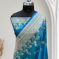 Firoza with Golden Zari Work and Rose Buti Design Satin Silk Banarasi Saree