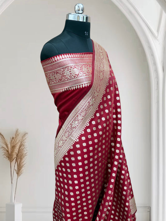 Maroon Buti Satin Silk Banarasi Saree