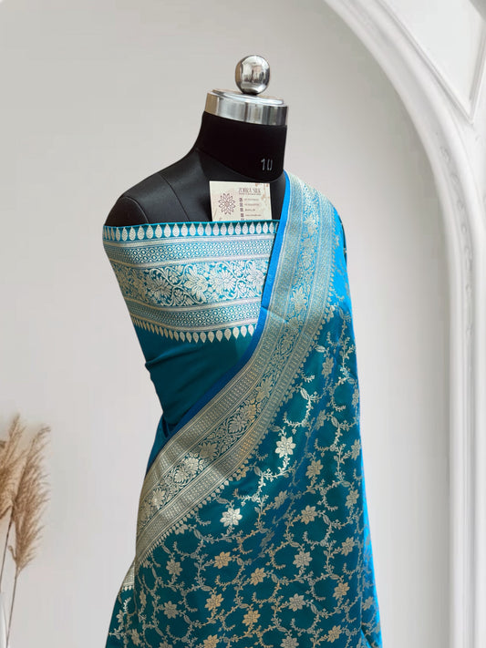 Satin Silk Banarasi Saree in Firoza